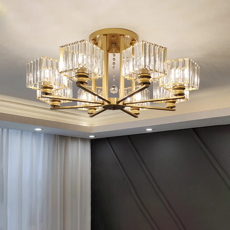Vierkant semi-inbouwlichtarmatuur hedendaagse prismatische K9 kristallen woonkamerplafondlamp Clearhalo