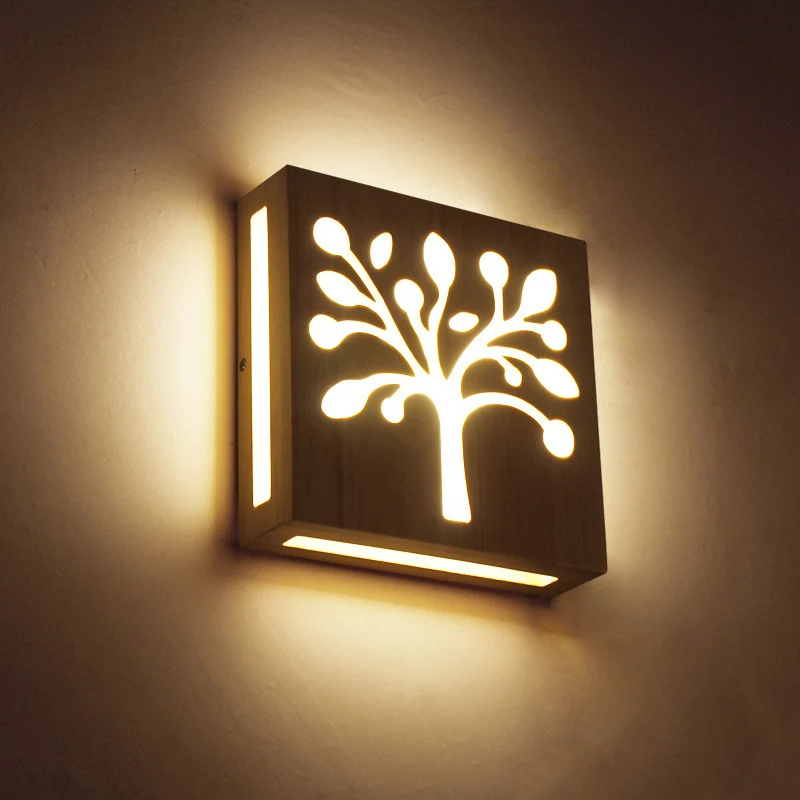 Vierkant uitgesneden woonkamer schansarmatuur Houten LED eigentijds wandgemonteerd licht Clearhalo