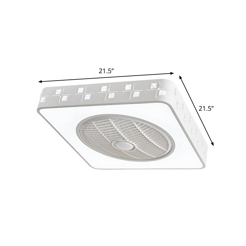 Vierkant verfraaide kristallen hangende ventilatorlamp, eigentijds 21,5 inch breed LED-slaapkamer semi-inbouwlicht wit Cle...