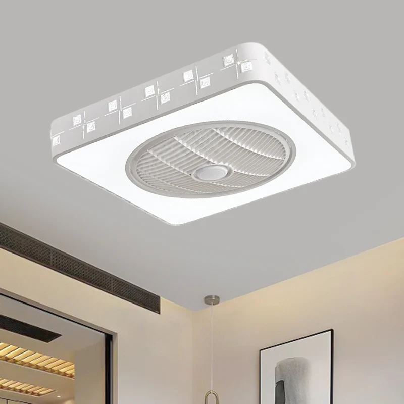 Vierkant verfraaide kristallen hangende ventilatorlamp, eigentijds 21,5 inch breed LED-slaapkamer semi-inbouwlicht wit Cle...