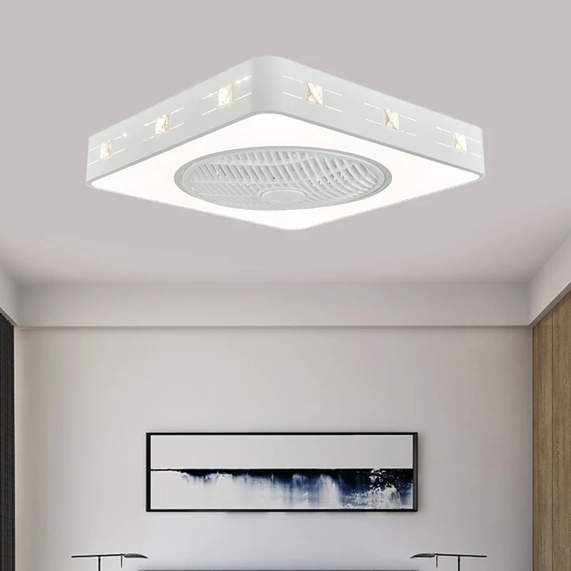 Vierkant verfraaide kristallen hangende ventilatorlamp, eigentijds 21,5 inch breed LED-slaapkamer semi-inbouwlicht wit Cle...