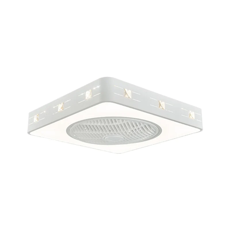 Vierkant verfraaide kristallen hangende ventilatorlamp, eigentijds 21,5 inch breed LED-slaapkamer semi-inbouwlicht wit Cle...