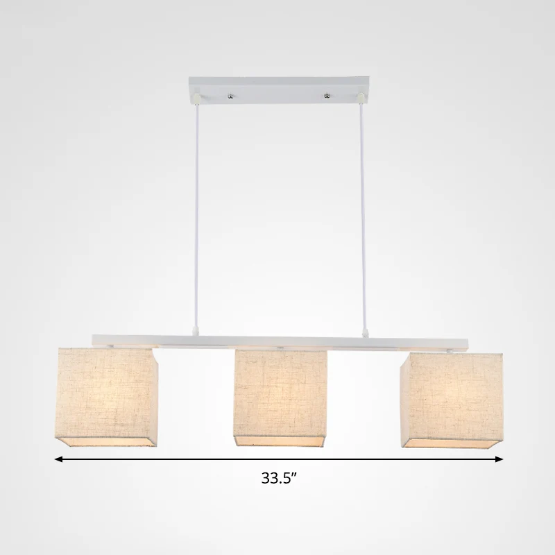 Vierkant/drumeiland lichtarmatuur moderne stof 3 koppen witte hangende plafondlamp voor keuken Clearhalo