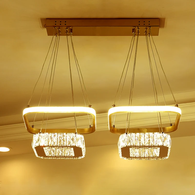 Vierkante, heldere kristallen kroonluchterlamp, moderne LED-roestvrijstalen hanglamp met metalen frame Clearhalo
