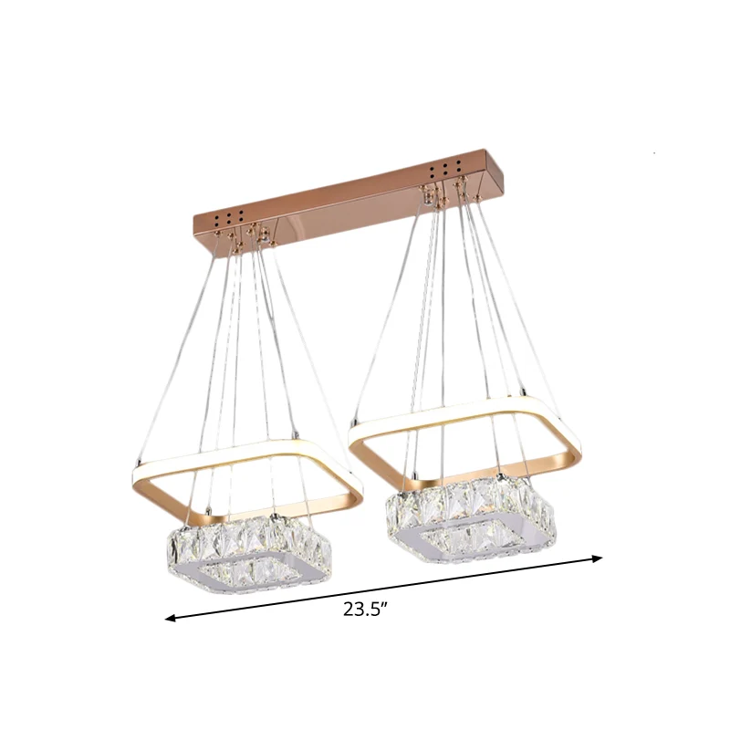 Vierkante, heldere kristallen kroonluchterlamp, moderne LED-roestvrijstalen hanglamp met metalen frame Clearhalo