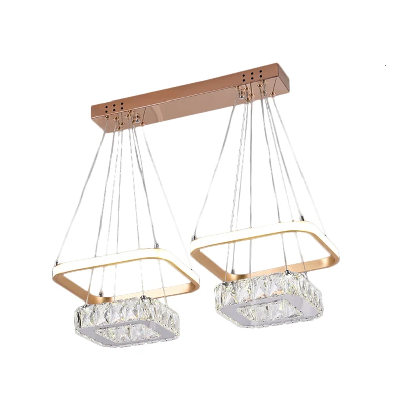 Vierkante, heldere kristallen kroonluchterlamp, moderne LED-roestvrijstalen hanglamp met metalen frame Clearhalo