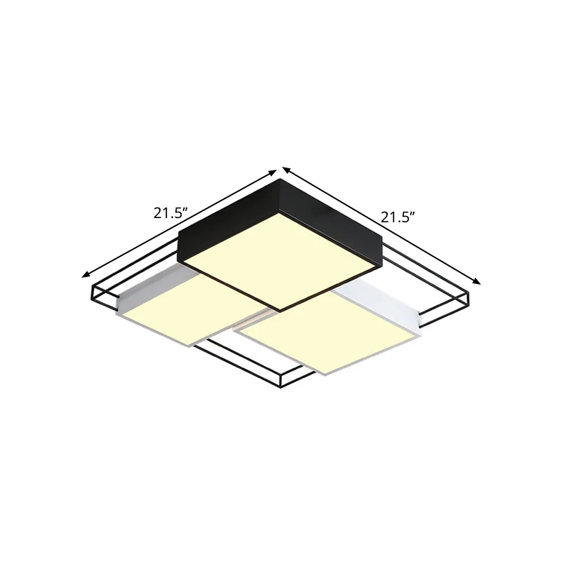 Vierkante inbouwlamp Scandinavische stijl, metalen LED-plafondlamp voor slaapkamer zwart en wit, 18"/21,5" breed Clearhalo