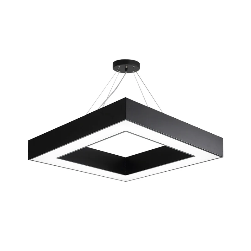 Vierkante metalen hanglamp moderne led zwarte hanglampset wit/warm licht voor kantoor, 23,5"/31,5" breed Clearhalo