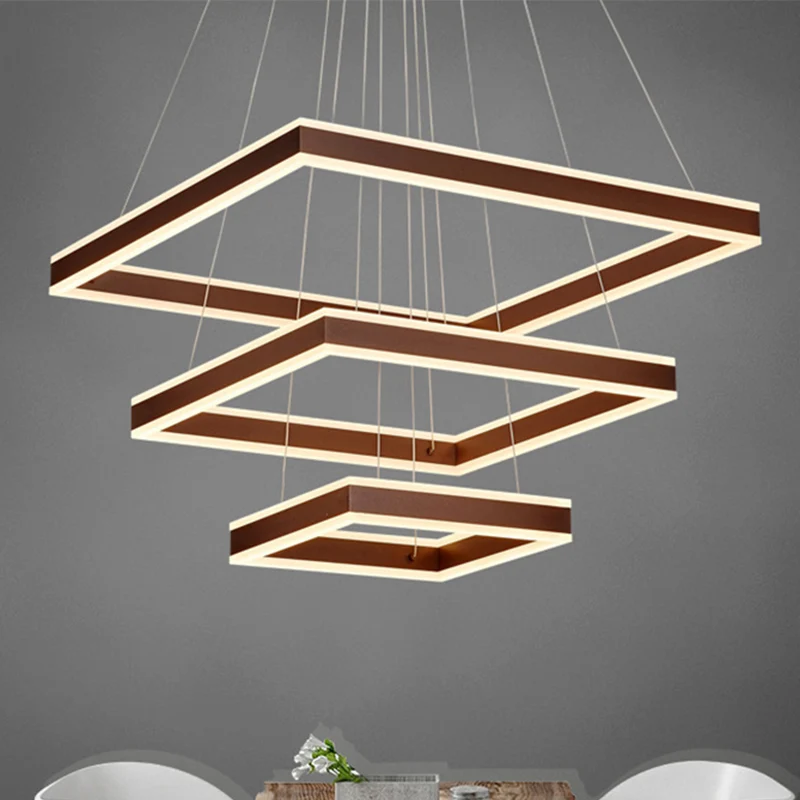 Vierkante plafondhanger moderne acryl 1/2/3-kops LED bruin kroonluchterlicht warm/wit licht Clearhalo