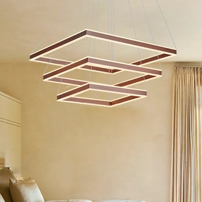 Vierkante plafondhanger moderne acryl 1/2/3-kops LED bruin kroonluchterlicht warm/wit licht Clearhalo