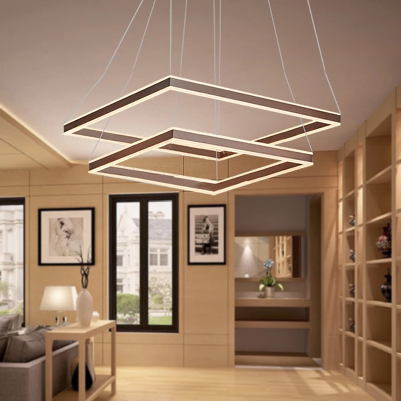 Vierkante plafondhanger moderne acryl 1/2/3-kops LED bruin kroonluchterlicht warm/wit licht Clearhalo