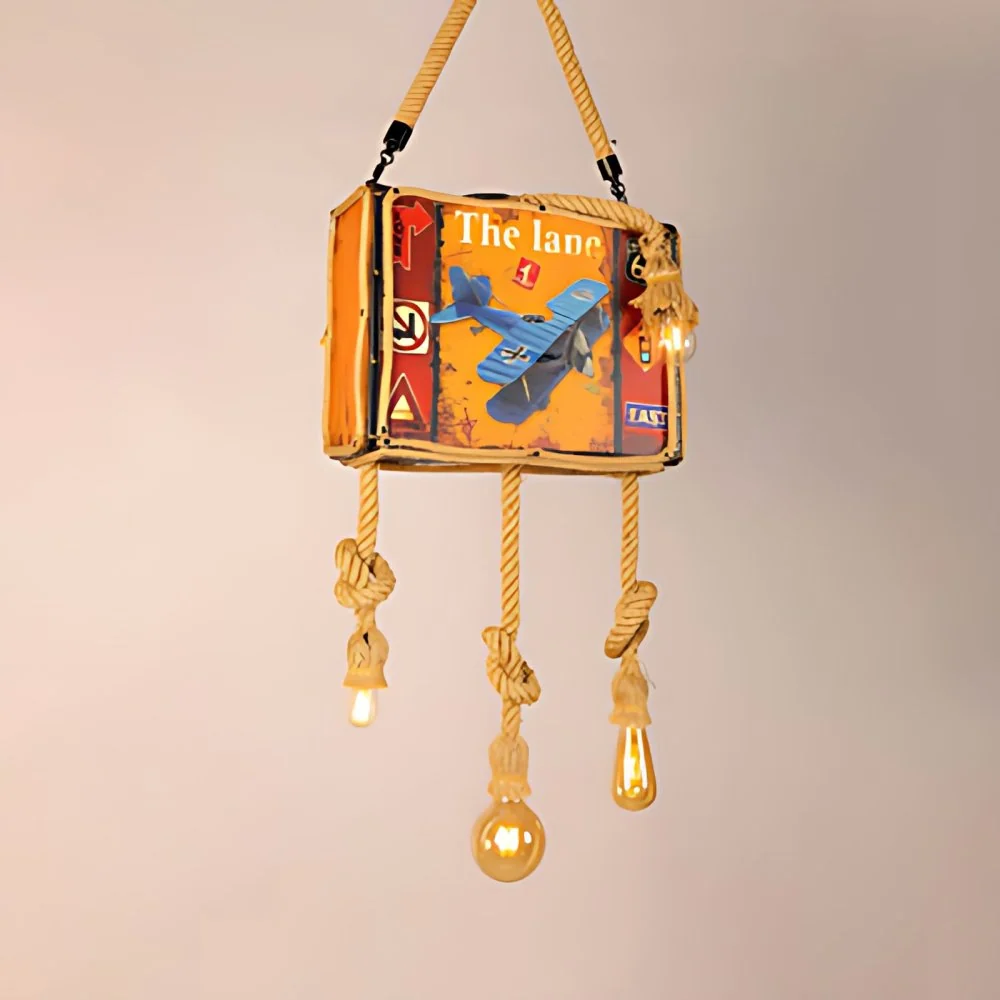 Vier-lamps kroonluchter houten bagage vintage hanglamp beige voor koffiebar Clearhalo
