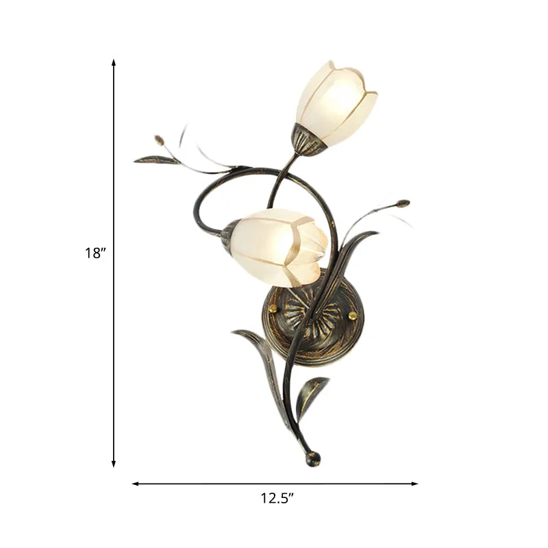 Vintage bloem wandkandelaar verlichting 2 hoofden matglazen wandlamp brons voor woonkamer, rechts/links Clearhalo