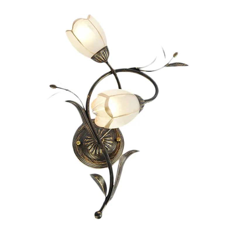 Vintage bloem wandkandelaar verlichting 2 hoofden matglazen wandlamp brons voor woonkamer, rechts/links Clearhalo