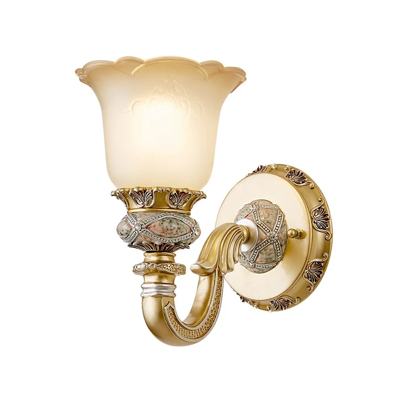 Vintage bloem wandlamp 1 licht matglazen wandkandelaar verlichting met uit metaal gesneden arm goud voor foyer Clearhalo
