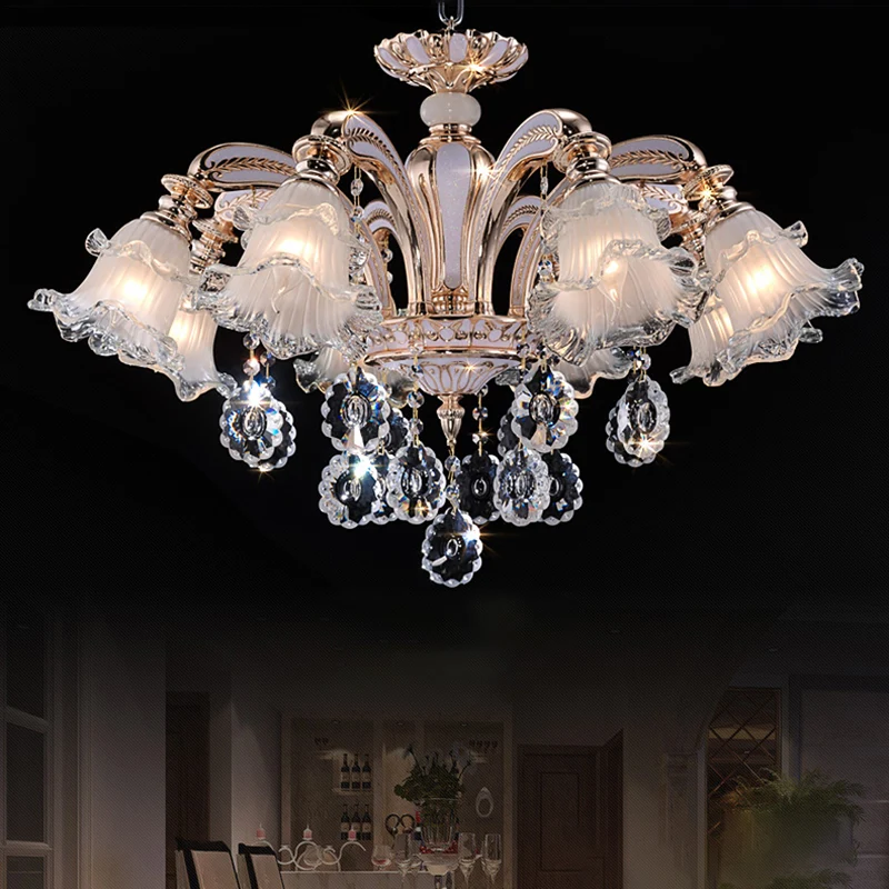 Vintage bloemen kroonluchter hanglamp geribbelde ruches glazen hanglamp met kristallen accent Clearhalo