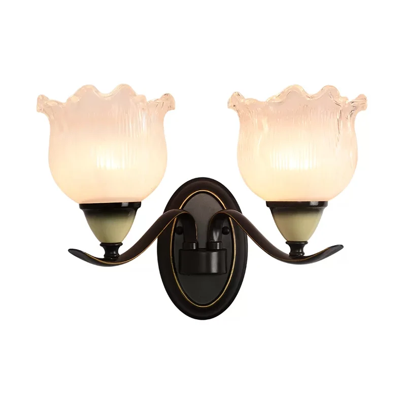 Vintage bloesem schanslamp 1/2-lamp opaal geribbeld glazen wandverlichting idee zwart voor woonkamer Clearhalo