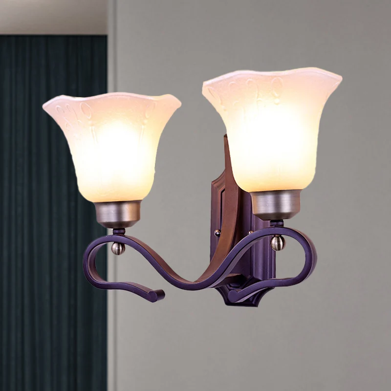 Vintage Blossom Sconce wandlamp 1/2-lamp mat wit glazen wandverlichtingsarmatuur zwart Clearhalo