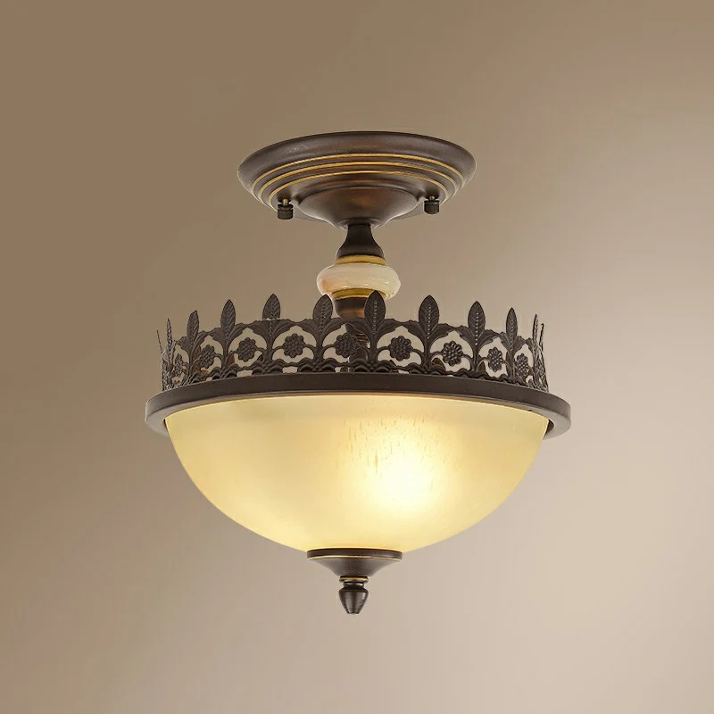 Vintage Bowl plafondinbouwlamp matglas semi-inbouwverlichting met filigraan frame bruin Clearhalo