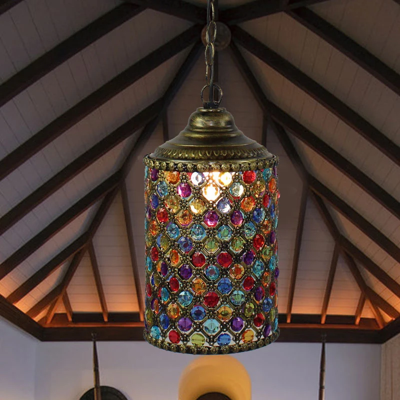 Vintage cilinder hanglamp 1 lichtmetalen hanglamp brons voor woonkamer Clearhalo
