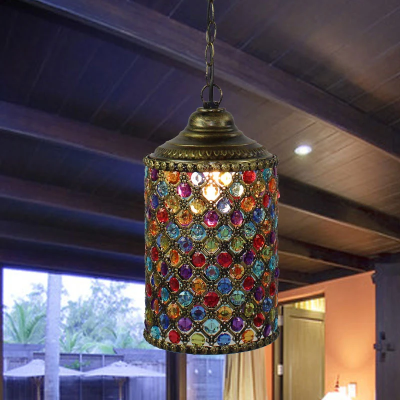 Vintage cilinder hanglamp 1 lichtmetalen hanglamp brons voor woonkamer Clearhalo