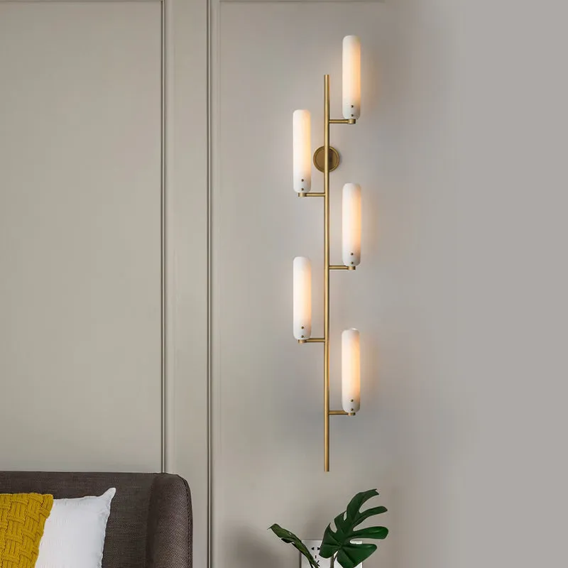 Vintage cilinder wandgemonteerd licht 5 koppen opaal glazen wandverlichting goud voor nachtkastje Clearhalo