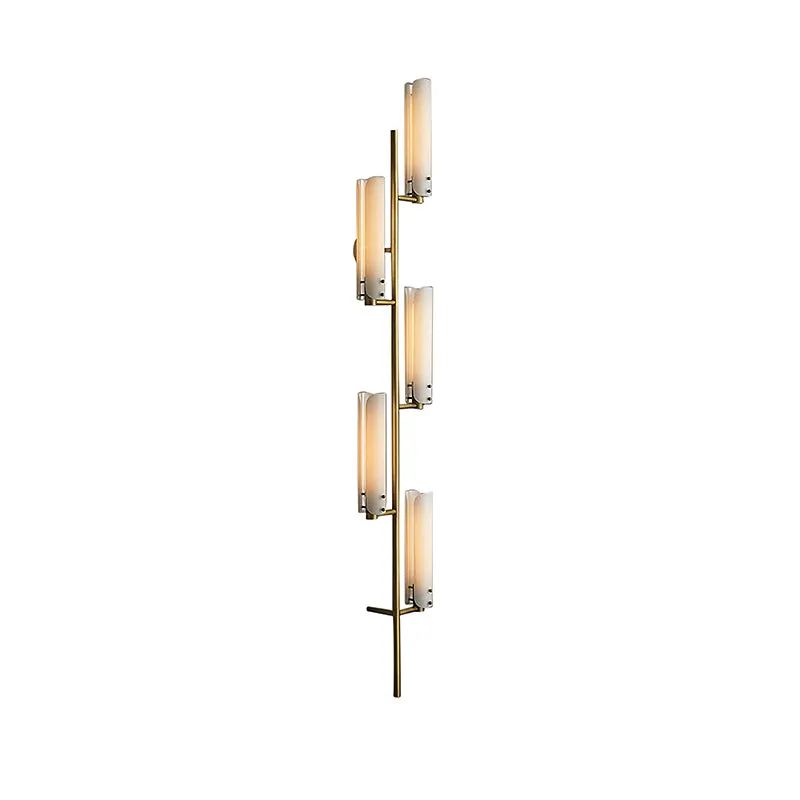 Vintage cilinder wandgemonteerd licht 5 koppen opaal glazen wandverlichting goud voor nachtkastje Clearhalo