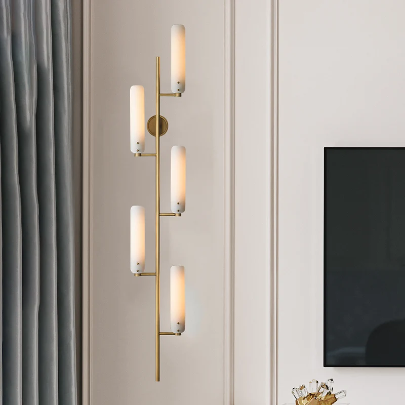 Vintage cilinder wandgemonteerd licht 5 koppen opaal glazen wandverlichting goud voor nachtkastje Clearhalo