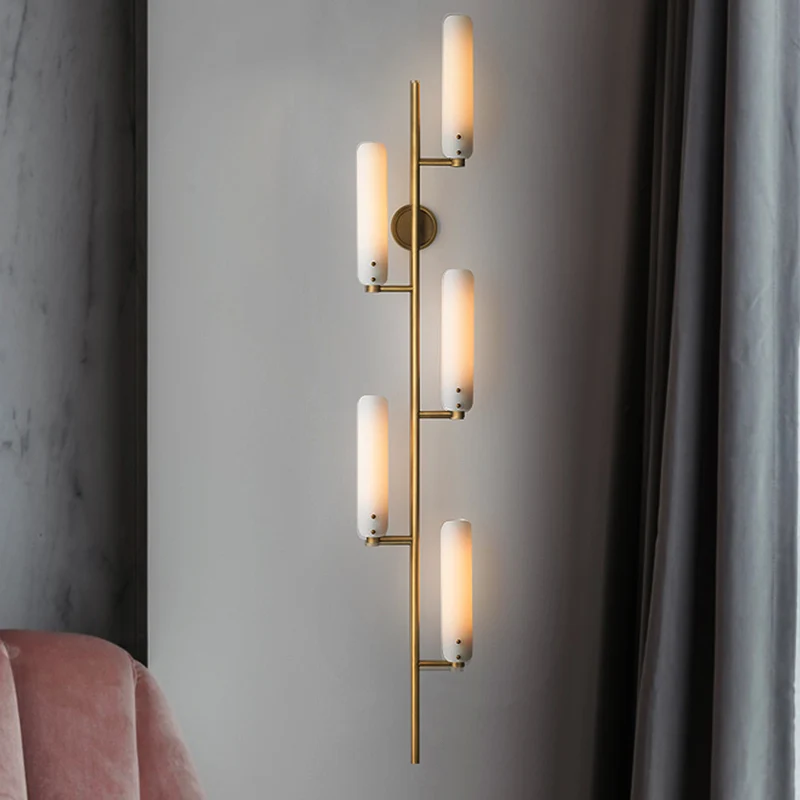 Vintage cilinder wandgemonteerd licht 5 koppen opaal glazen wandverlichting goud voor nachtkastje Clearhalo