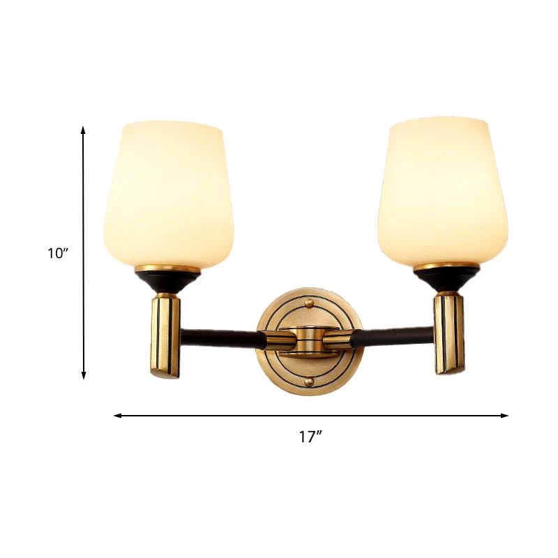 Vintage conische wandlamp 1/2-kops matglazen wandkandelaar verlichting zwart-goud voor foyer Clearhalo