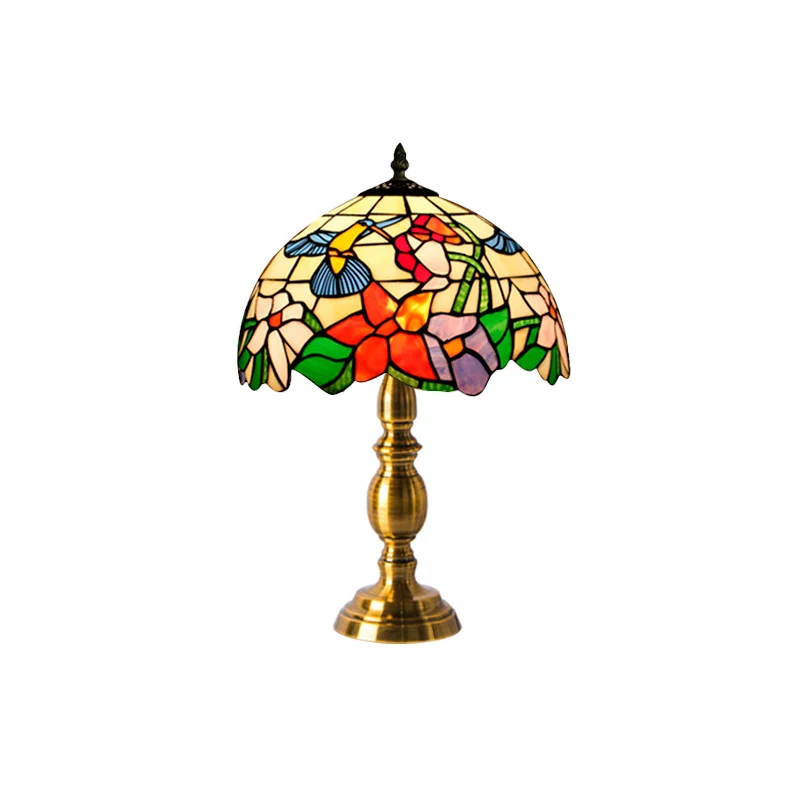 Vintage Dome-tafellamp met één lamp, handgemaakte glazen nachtkastjeverlichting met bloemmotief Clearhalo
