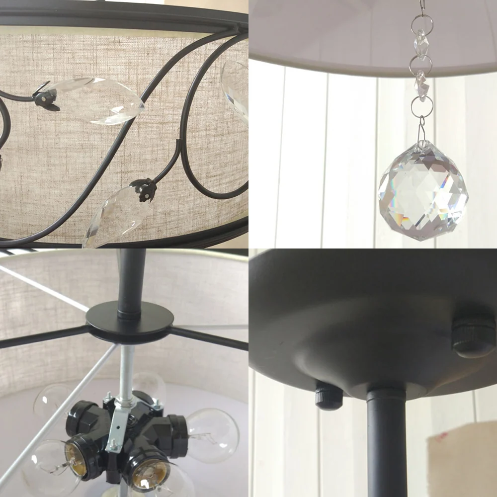 Vintage Drum semi-inbouw lichte stof en metalen plafondlamp zwarte afwerking voor woonkamer Clearhalo