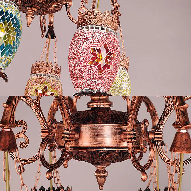 Vintage druppelkroonluchter die kleurrijk glas 6 koppen ophanglicht koper verlicht voor restaurant Clearhalo
