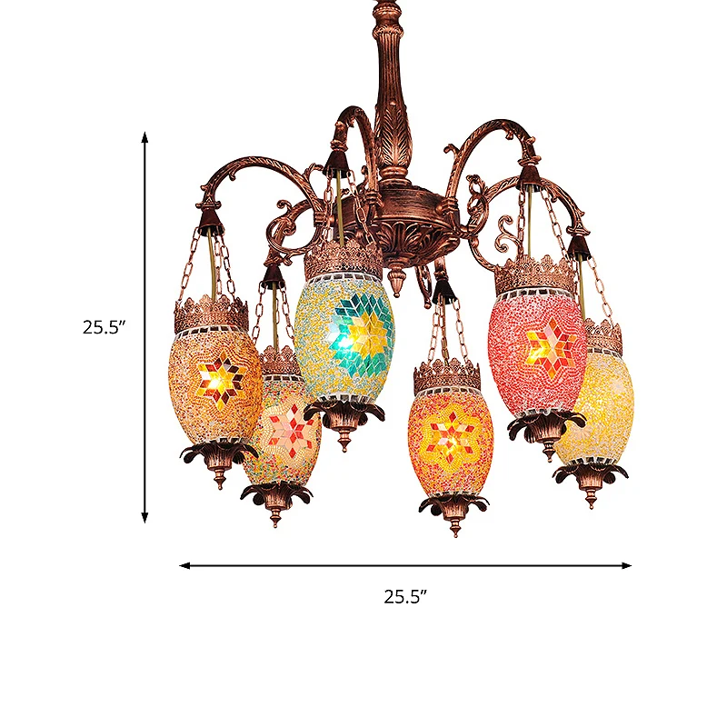 Vintage druppelkroonluchter die kleurrijk glas 6 koppen ophanglicht koper verlicht voor restaurant Clearhalo