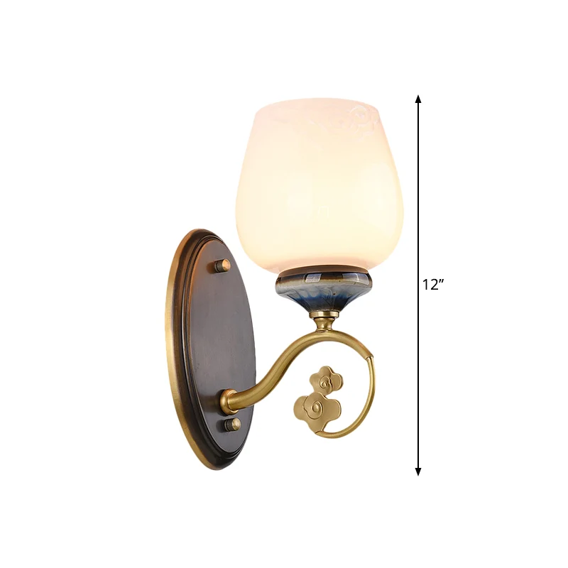 Vintage Flower Bud Sconce Light Single Bulb Crème Glazen Wandmontage Verlichting Zwart Clearhalo