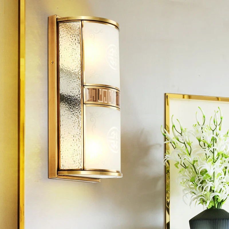 Vintage halve cilinder wandlamp 8"/10" W 4/2-licht bedrukt glazen schanslicht met gouden achterplaat Clearhalo