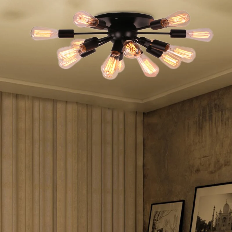 Vintage industriële Sputnik hanglamp multilicht metallic semi-inbouw plafondlamp zwart voor woonkamer Clearhalo