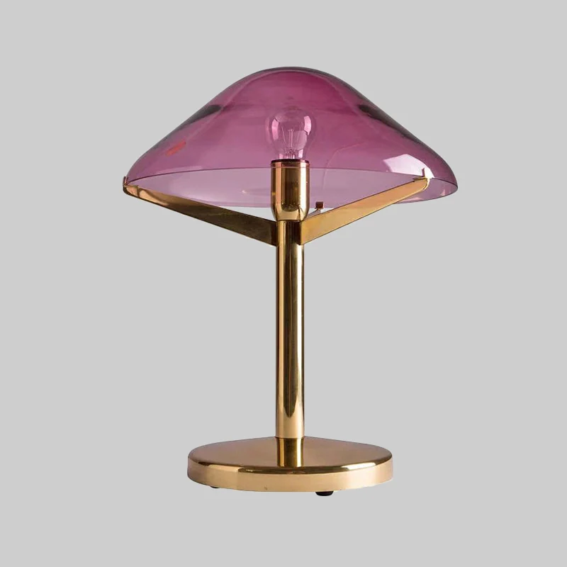 Vintage Jellyfish Tafelverlichting Paars Glas 1 Licht Nachtkastje Lamp met Messing Standaard Clearhalo