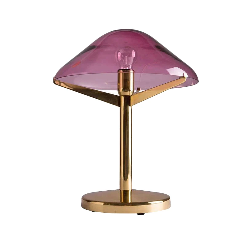 Vintage Jellyfish Tafelverlichting Paars Glas 1 Licht Nachtkastje Lamp met Messing Standaard Clearhalo