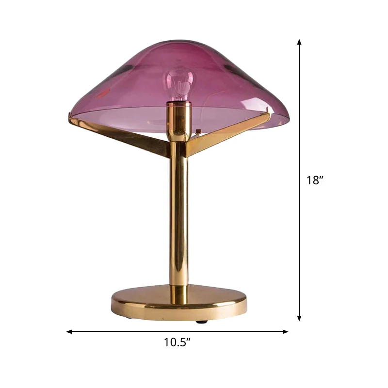 Vintage Jellyfish Tafelverlichting Paars Glas 1 Licht Nachtkastje Lamp met Messing Standaard Clearhalo