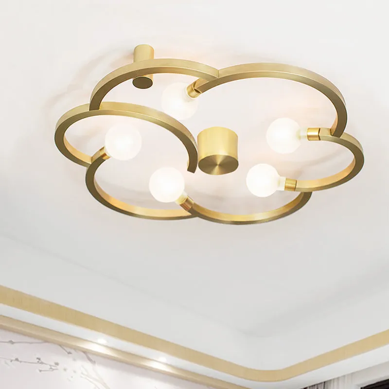 Vintage kale lamp semi-flush 5 lampen ijzeren inbouwlamp zwart/goud met bloemenkooi voor slaapkamer Clearhalo