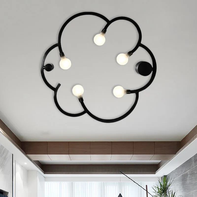 Vintage kale lamp semi-flush 5 lampen ijzeren inbouwlamp zwart/goud met bloemenkooi voor slaapkamer Clearhalo