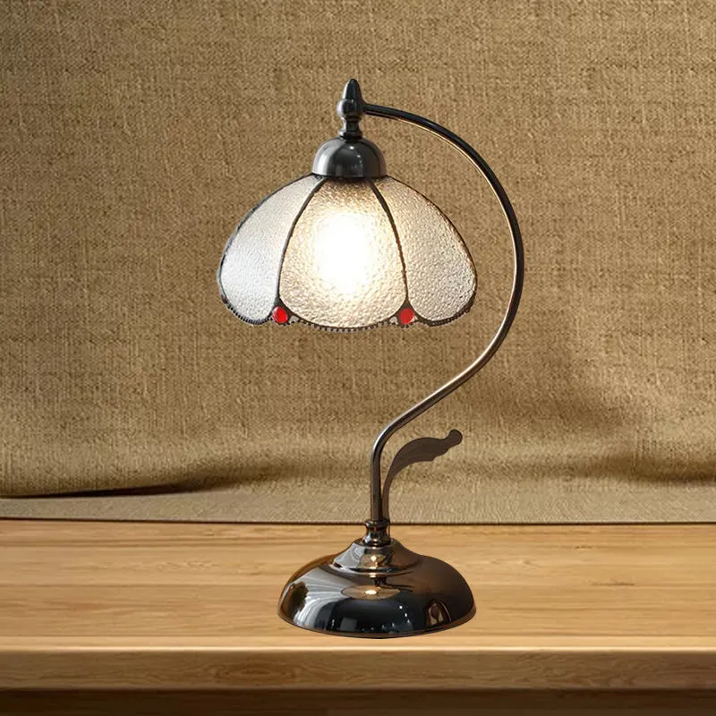 Vintage koepelachtige nachtkastjelamp, helder waterglas, geschulpte tafellamp met 1 lamp zwart Clearhalo