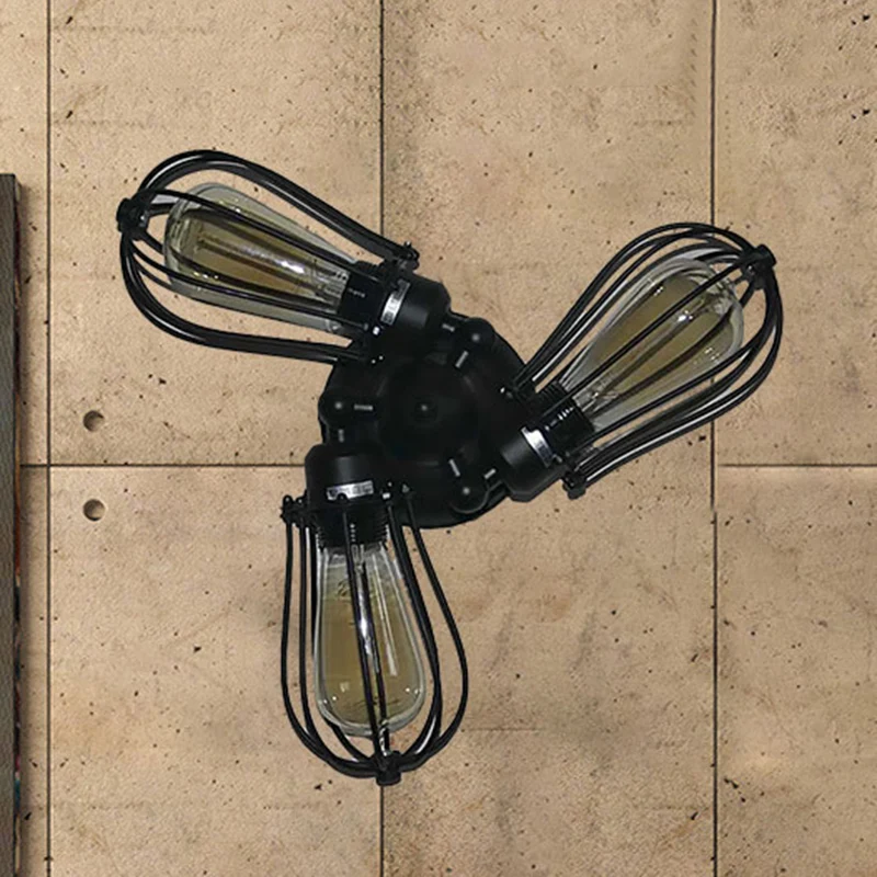 Vintage lampvormige semi-inbouwlamp met draadframe 3/5 lichts metalen plafondlamp zwart voor boerderij Clearhalo