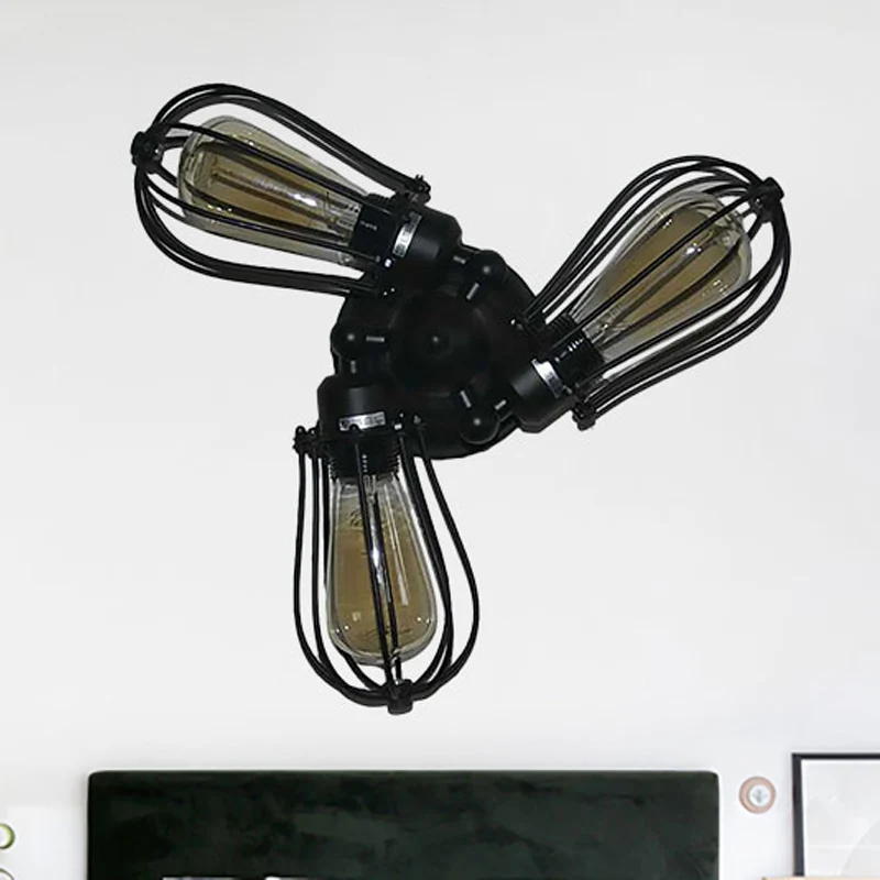 Vintage lampvormige semi-inbouwlamp met draadframe 3/5 lichts metalen plafondlamp zwart voor boerderij Clearhalo