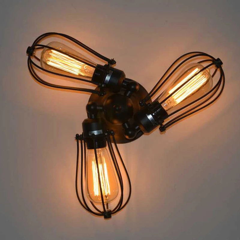 Vintage lampvormige semi-inbouwlamp met draadframe 3/5 lichts metalen plafondlamp zwart voor boerderij Clearhalo