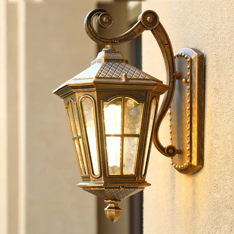 Vintage lantaarnvormige wandlamp met één lamp, rimpelglas, wandgemonteerde lamp voor tuin Clearhalo