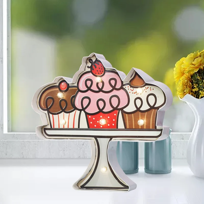 Vintage LED-inbouw wandkandelaar licht wit en bruin cake/roze ijs/blauw en rood drankjes wandmontage nachtlamp met ijzeren...