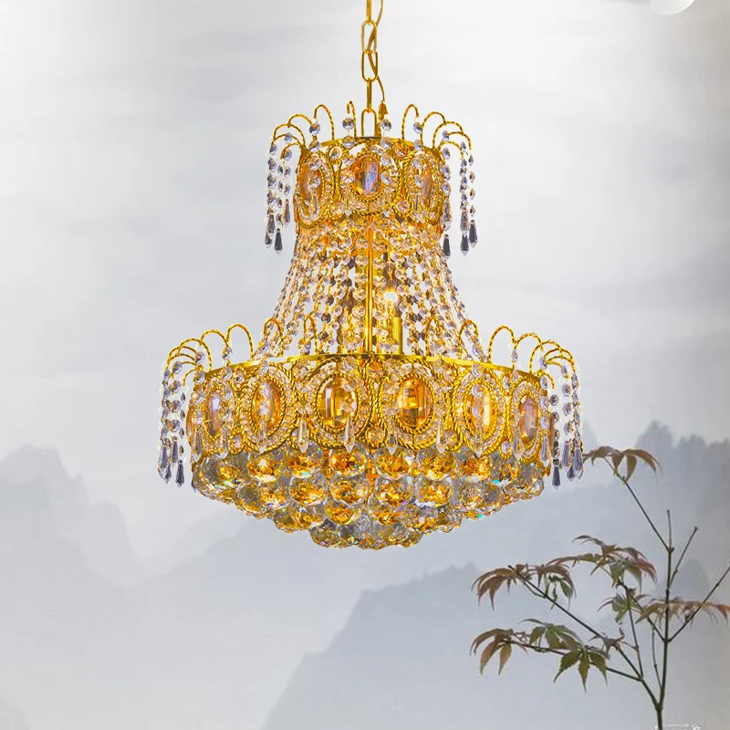 Vintage mand hanglamp 8 hoofden Crystal Strand kroonluchter verlichting goud voor lobby Clearhalo