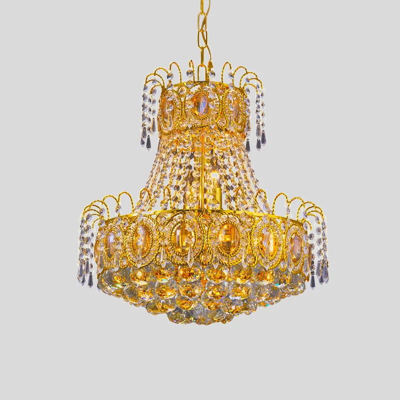 Vintage mand hanglamp 8 hoofden Crystal Strand kroonluchter verlichting goud voor lobby Clearhalo
